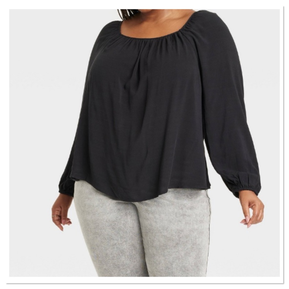 Ava & Viv Women’s Plus Size Balloon Long Sleeve Blouse Black